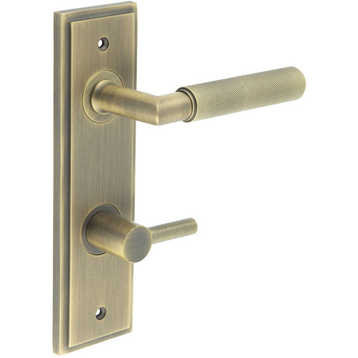 Antique Brass Door Handle with Backplate Turn Release Bathrooms Solid Brass Interior Handle