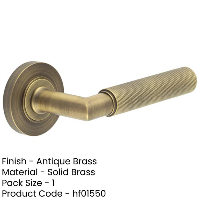 Luxury Antique Brass Door Handle Plain Rose with Knurled Detailing Solid Brass Interior Handle-1
