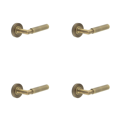 PACK Luxury Antique Brass Door Handle Plain Rose with Knurled Detailing Solid Brass Interior Handle