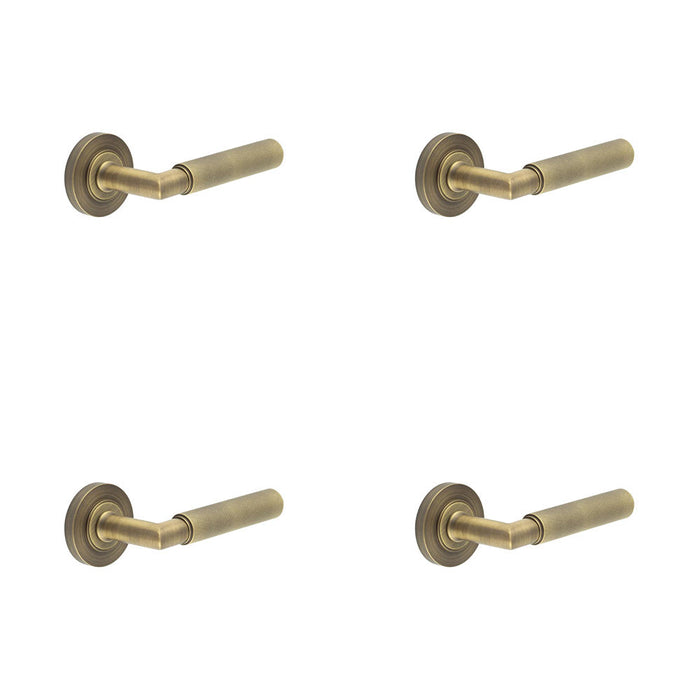 PACK Luxury Antique Brass Door Handle Plain Rose with Knurled Detailing Solid Brass Interior Handle