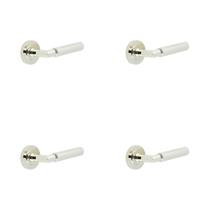 PACK Luxury Polished Nickel Door Handle Plain Rose Solid Brass Interior Handle