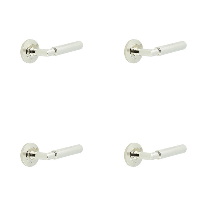 PACK Luxury Polished Nickel Door Handle Chamfered Rose Solid Brass Interior Handle (1)