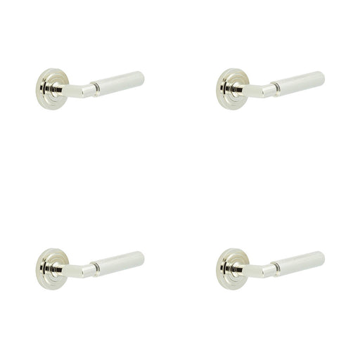 PACK Stylish Polished Nickel Door Handle Stepped Rose Solid Brass Interior Handle