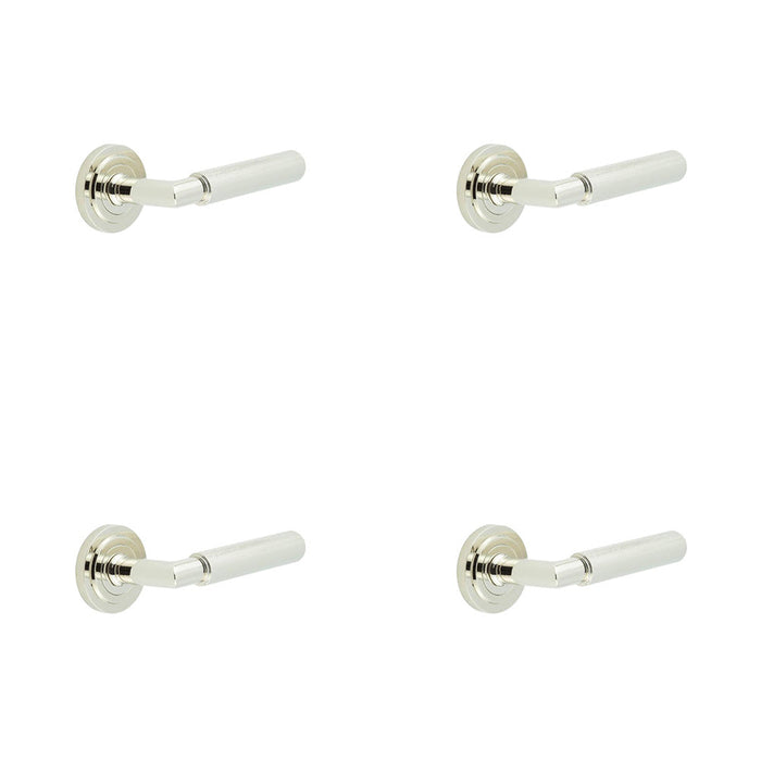 PACK Stylish Polished Nickel Door Handle Stepped Rose Solid Brass Interior Handle