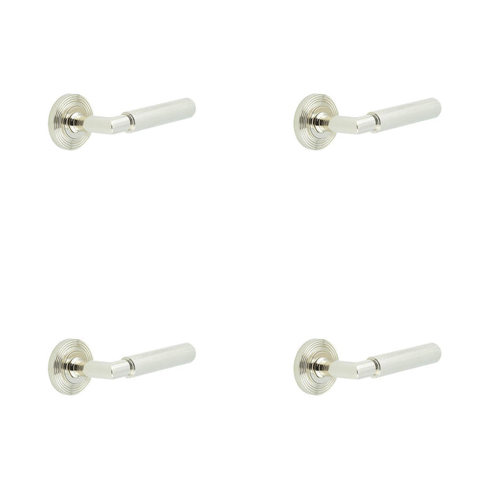 PACK Polished Nickel Door Handle Reeded Rose Luxury Interiors Solid Brass Interior Handle