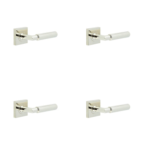 PACK Elegant Polished Nickel Door Handle Square Rose Solid Brass Interior Handle (2)