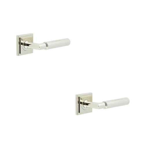 PACK Luxury Polished Nickel Door Handle Square Stepped Rose Solid Brass Interior Handle (1)