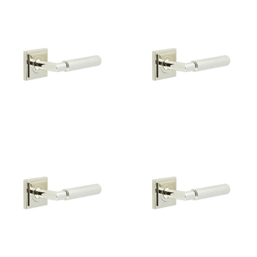 PACK Luxury Polished Nickel Door Handle Square Stepped Rose Solid Brass Interior Handle