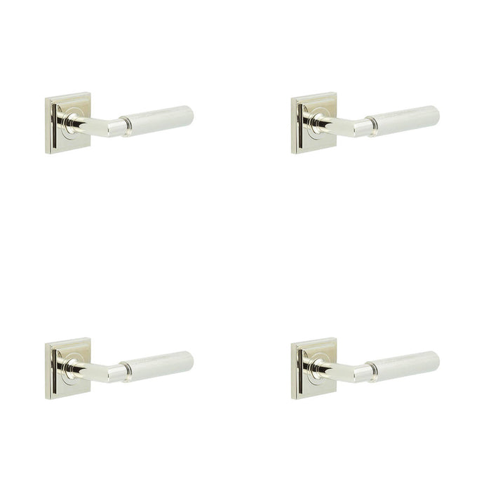 PACK Luxury Polished Nickel Door Handle Square Stepped Rose Solid Brass Interior Handle