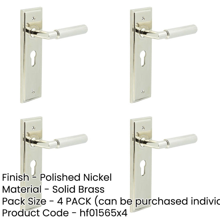 PACK Luxury Polished Nickel Euro Backplate Door Handle with Knurled Detail Solid Brass Interior Handle-1