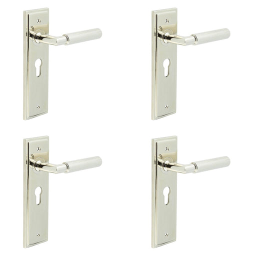 PACK Luxury Polished Nickel Euro Backplate Door Handle with Knurled Detail Solid Brass Interior Handle