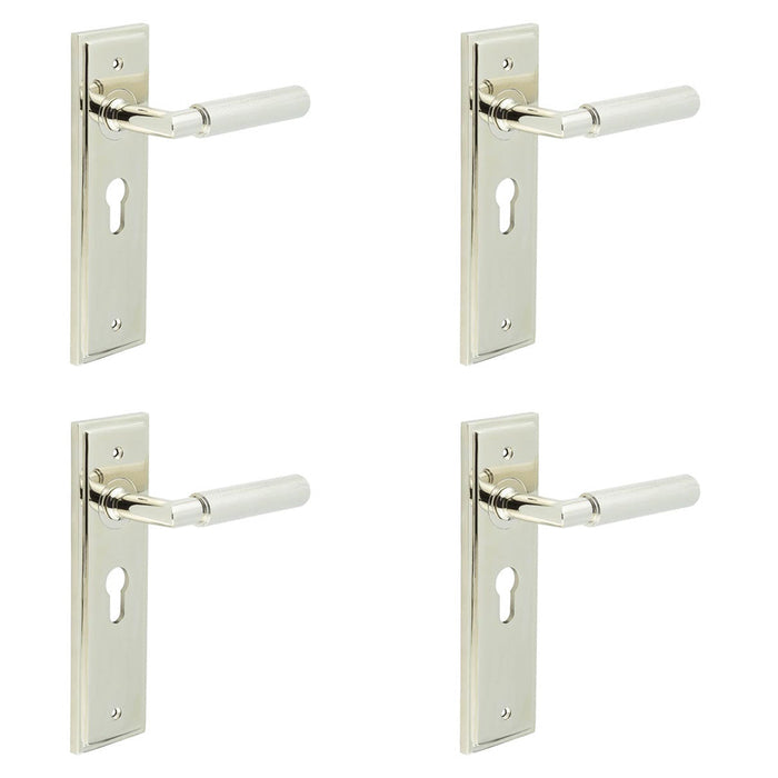 PACK Luxury Polished Nickel Euro Backplate Door Handle with Knurled Detail Solid Brass Interior Handle