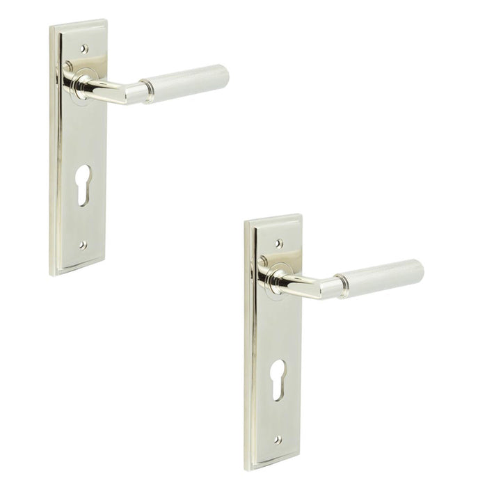 PACK Luxurious Door Handle with Euro Backplate Polished Nickel Finish Solid Brass Interior Handle (1)