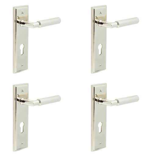 PACK Luxurious Door Handle with Euro Backplate Polished Nickel Finish Solid Brass Interior Handle