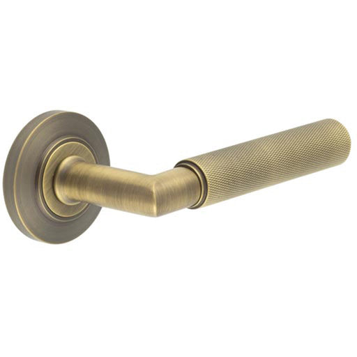 Elegant Antique Brass Door Handle with Chamfered Rose Solid Brass Interior Handle
