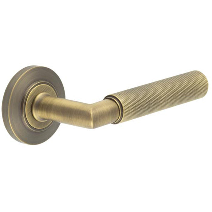Elegant Antique Brass Door Handle with Chamfered Rose Solid Brass Interior Handle