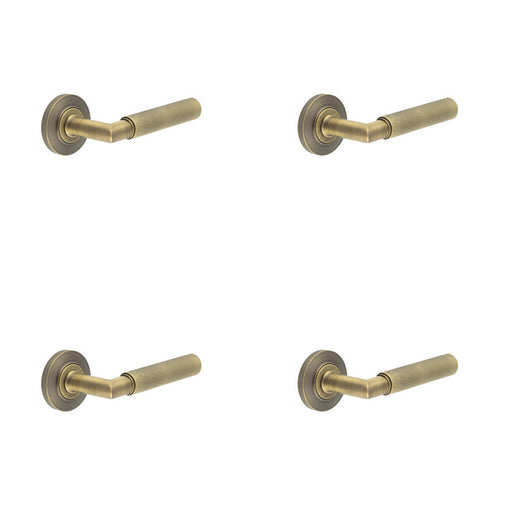 PACK Elegant Antique Brass Door Handle with Chamfered Rose Solid Brass Interior Handle