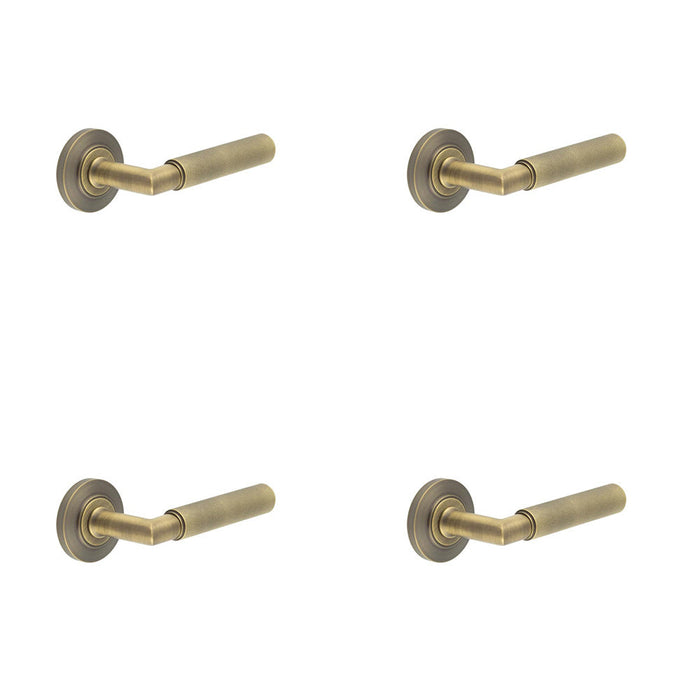 PACK Elegant Antique Brass Door Handle with Chamfered Rose Solid Brass Interior Handle