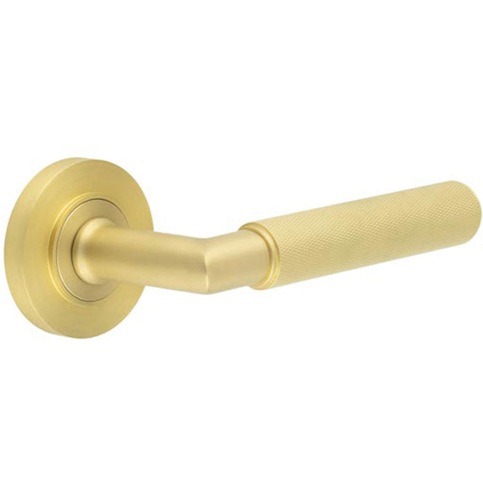 Luxury Satin Brass Door Handle with Rose Design Homes Offices Solid Brass Interior Handle