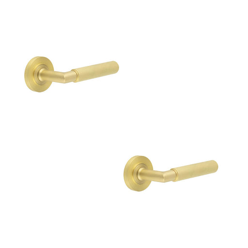 PACK Luxury Satin Brass Door Handle with Rose Design Homes Offices Solid Brass Interior Handle (1)