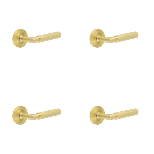 PACK Luxury Satin Brass Door Handle with Rose Design Homes Offices Solid Brass Interior Handle