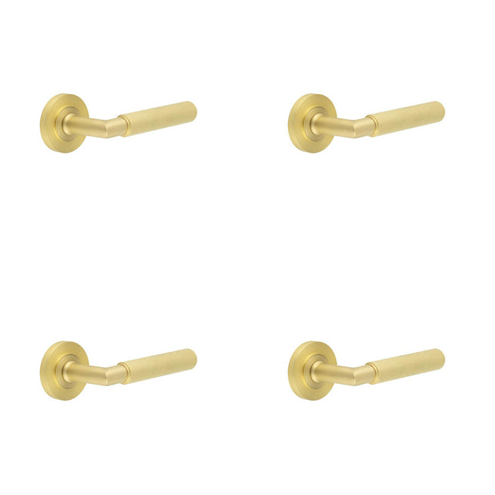 PACK Luxury Satin Brass Door Handle with Rose Design Homes Offices Solid Brass Interior Handle