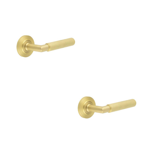 PACK Luxury Satin Brass Door Handle Chamfered Rose Stylish Interiors Solid Brass Interior Handle (1)