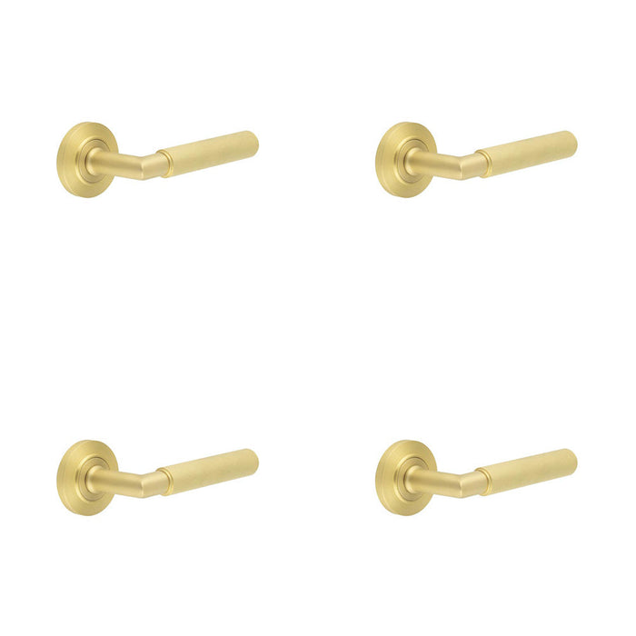 PACK Luxury Satin Brass Door Handle Chamfered Rose Stylish Interiors Solid Brass Interior Handle