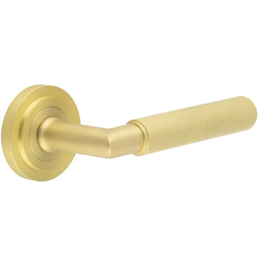 Luxury Satin Brass Door Handle with Stepped Rose Solid Brass Interior Handle