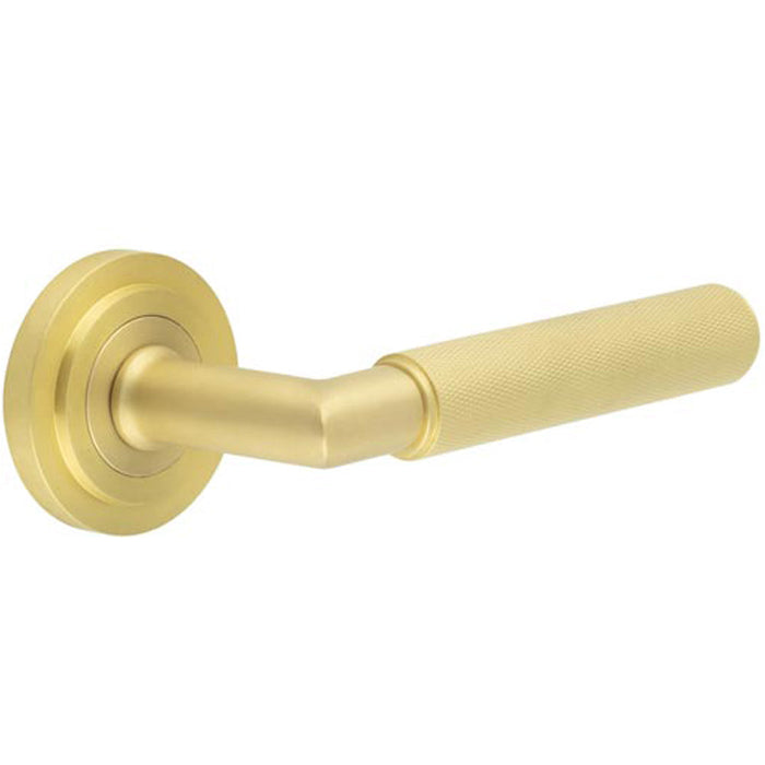 Luxury Satin Brass Door Handle with Stepped Rose Solid Brass Interior Handle