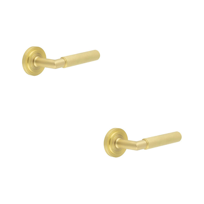 PACK Luxury Satin Brass Door Handle with Stepped Rose Solid Brass Interior Handle (1)