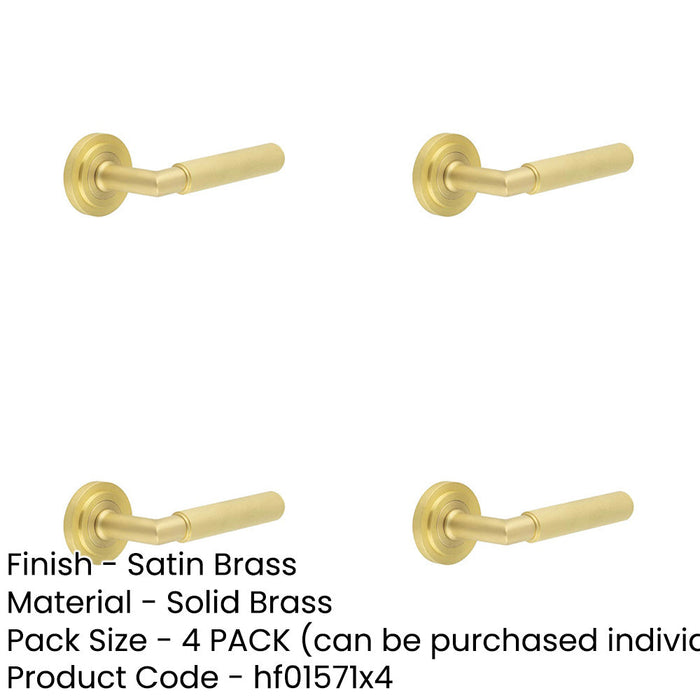 PACK Luxury Satin Brass Door Handle with Stepped Rose Solid Brass Interior Handle-1