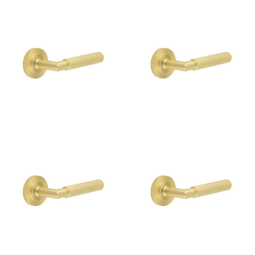 PACK Luxury Satin Brass Door Handle Knurled Rose Stylish Interiors Solid Brass Interior Handle