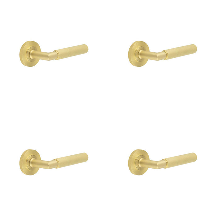 PACK Luxury Satin Brass Door Handle Knurled Rose Stylish Interiors Solid Brass Interior Handle