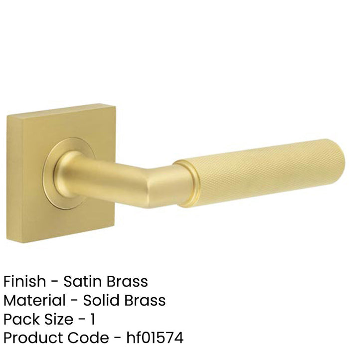 Luxurious Satin Brass Door Handle with Square Rose Design Solid Brass Interior Handle-1