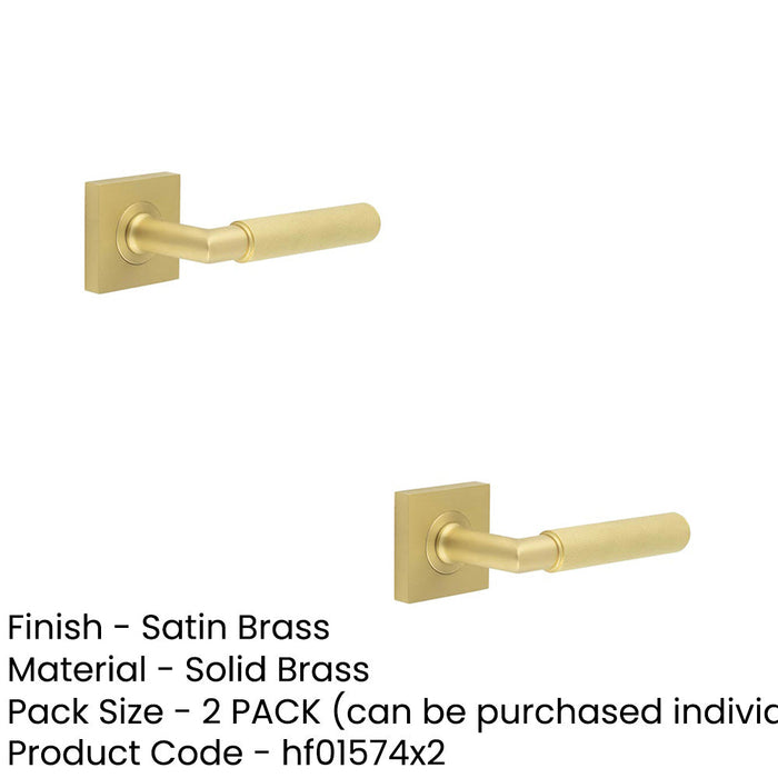 PACK Luxurious Satin Brass Door Handle with Square Rose Design Solid Brass Interior Handle (1)-1