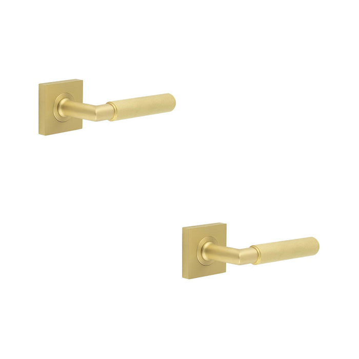 PACK Luxurious Satin Brass Door Handle with Square Rose Design Solid Brass Interior Handle (1)