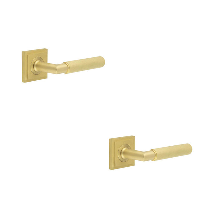 PACK Elegant Satin Brass Door Handle Square Stepped Rose Luxury Interiors Solid Brass Interior Handle (1)