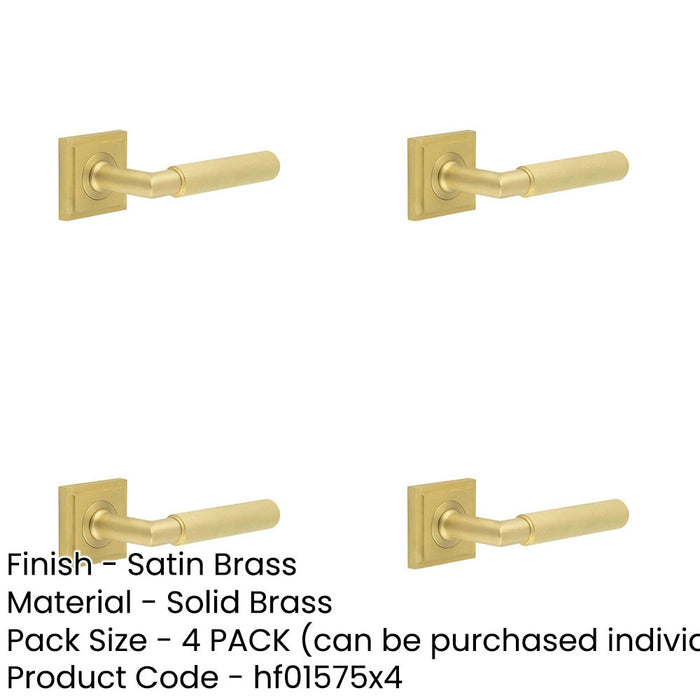 PACK Elegant Satin Brass Door Handle Square Stepped Rose Luxury Interiors Solid Brass Interior Handle-1
