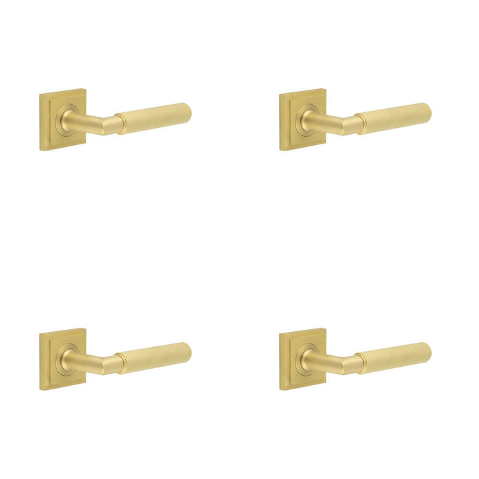 PACK Elegant Satin Brass Door Handle Square Stepped Rose Luxury Interiors Solid Brass Interior Handle
