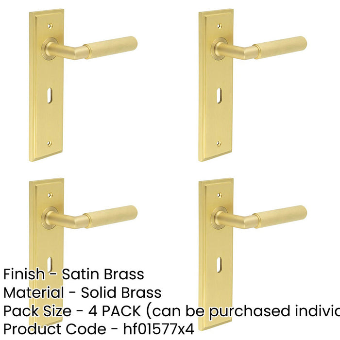 PACK Elegant Satin Brass Door Handle Lock Backplate Luxury Finishes Solid Brass Interior Handle-1