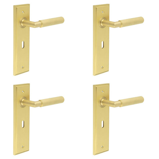 PACK Elegant Satin Brass Door Handle Lock Backplate Luxury Finishes Solid Brass Interior Handle