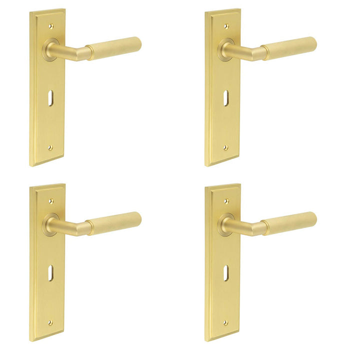 PACK Elegant Satin Brass Door Handle Lock Backplate Luxury Finishes Solid Brass Interior Handle