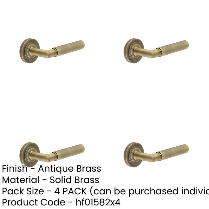 PACK Antique Brass Door Handle Stepped Rose Premium Quality Design Solid Brass Interior Handle-1