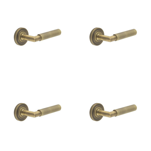 PACK Antique Brass Door Handle Stepped Rose Premium Quality Design Solid Brass Interior Handle