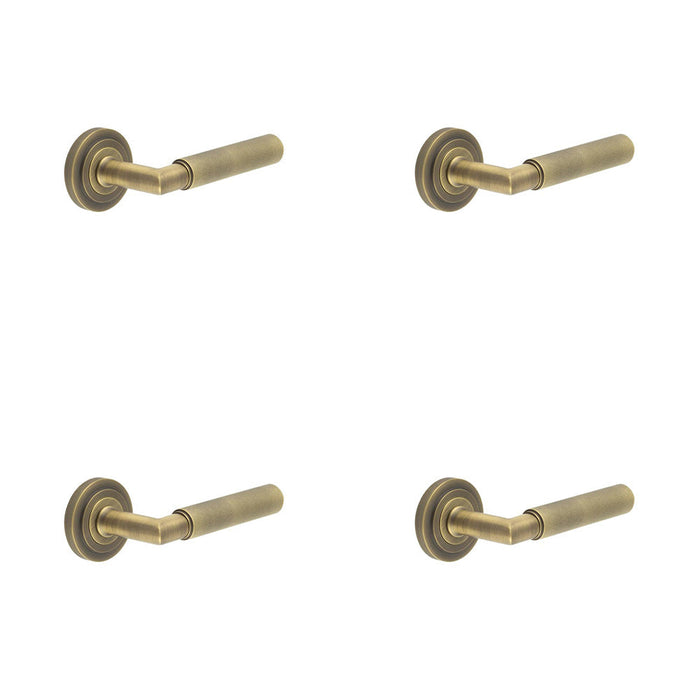 PACK Antique Brass Door Handle Stepped Rose Premium Quality Design Solid Brass Interior Handle