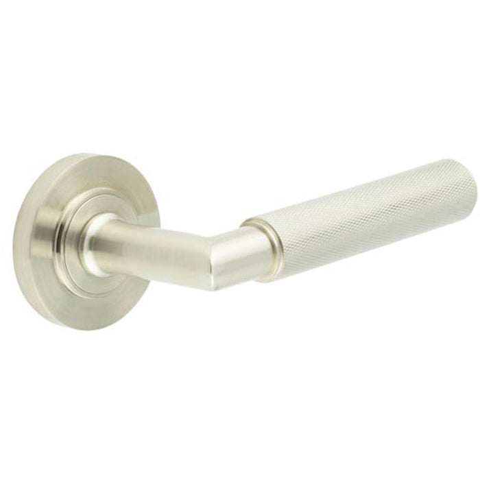 Stylish Satin Nickel Door Handle with Rose Design Solid Brass Interior Handle