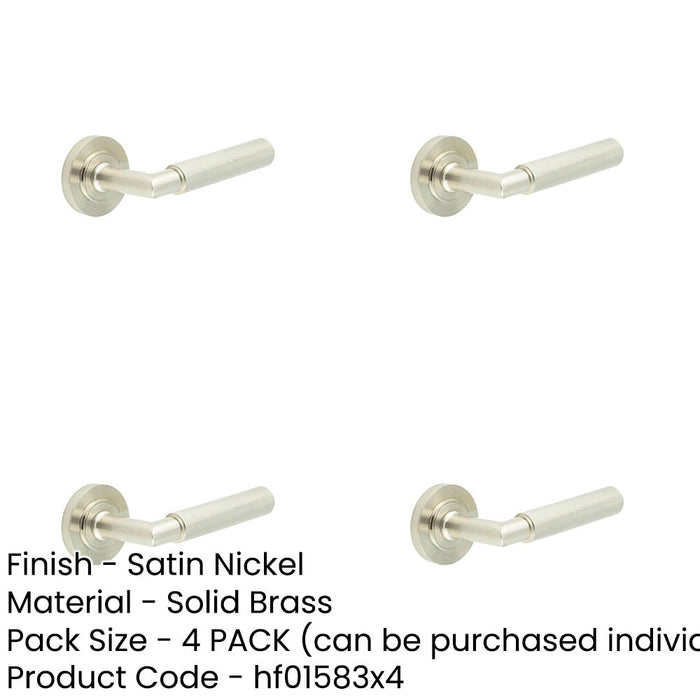 PACK Stylish Satin Nickel Door Handle with Rose Design Solid Brass Interior Handle-1