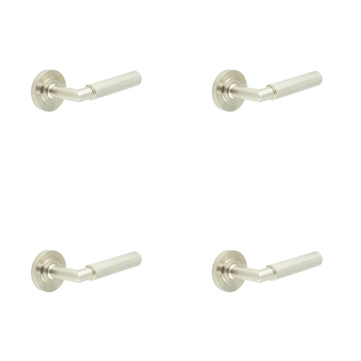 PACK Stylish Satin Nickel Door Handle with Rose Design Solid Brass Interior Handle