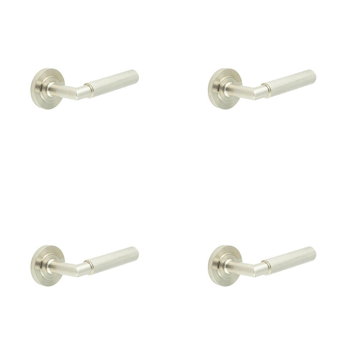 PACK Stylish Satin Nickel Door Handle with Rose Design Solid Brass Interior Handle